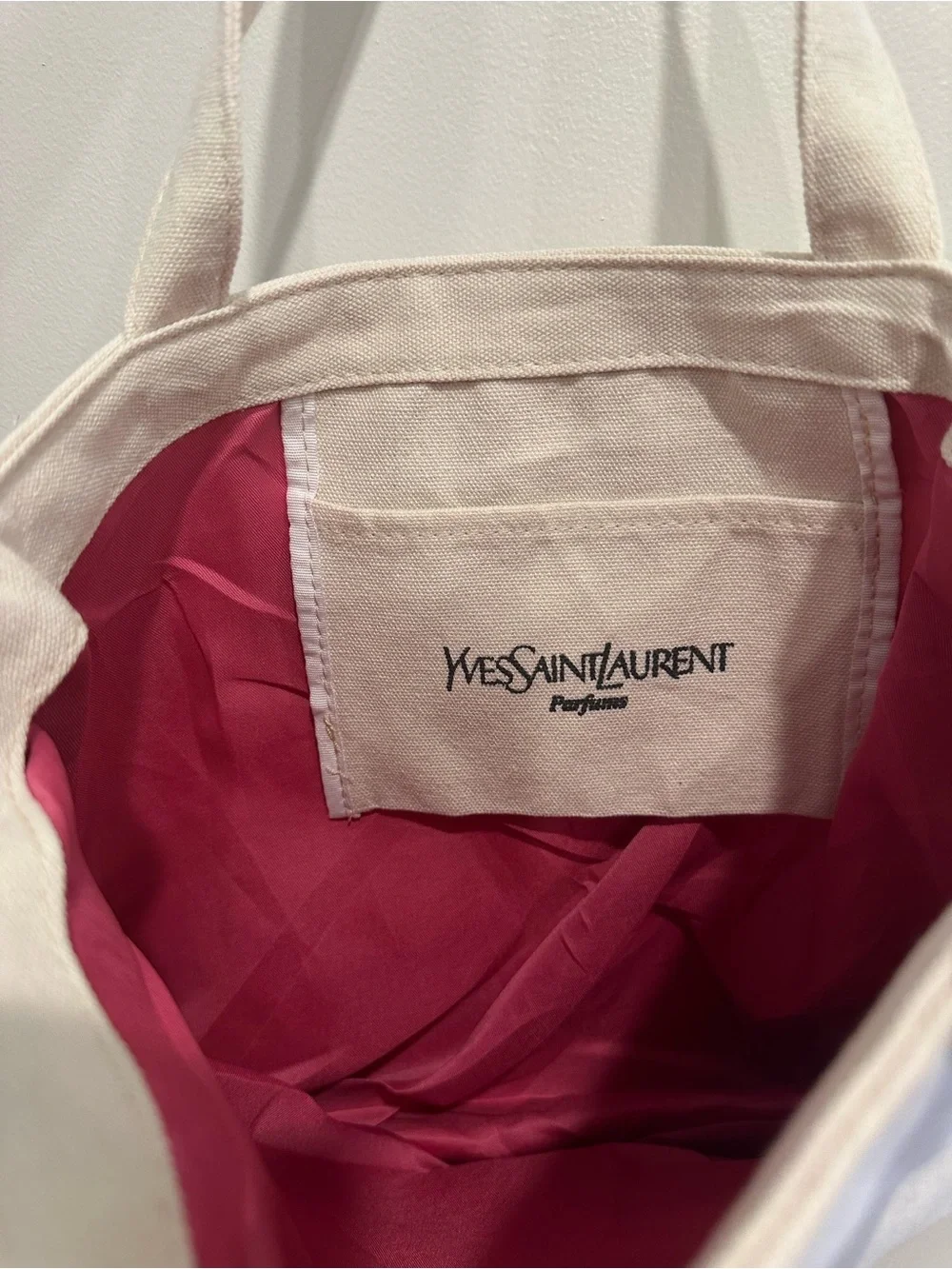 Yves Saint Laurent Cream Canvas Tote with Black Logo Accents